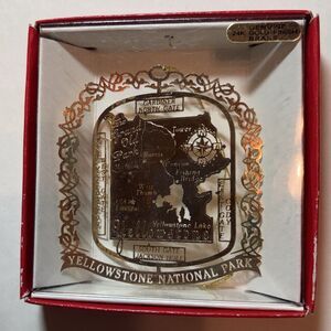Yellowstone Park 24K Gold Flashed Brass XmasCut Out Ornament Nation's Treasures